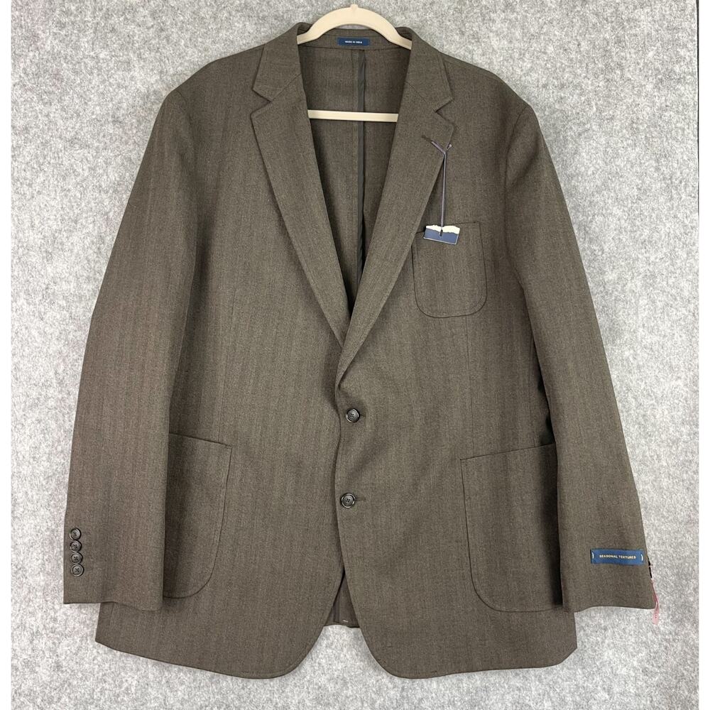 Stafford Travel Blazer Mens 48R‎ Brown Herringbone Slim Fit Unstructured Stretch
